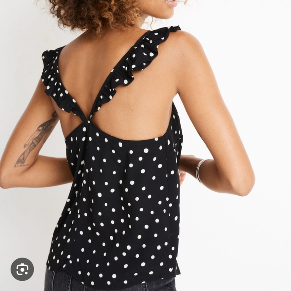 NWT Madewell Ruffle Strap Cami Top Black Painted Dots Polka Dot Size 0 - Picture 2 of 12